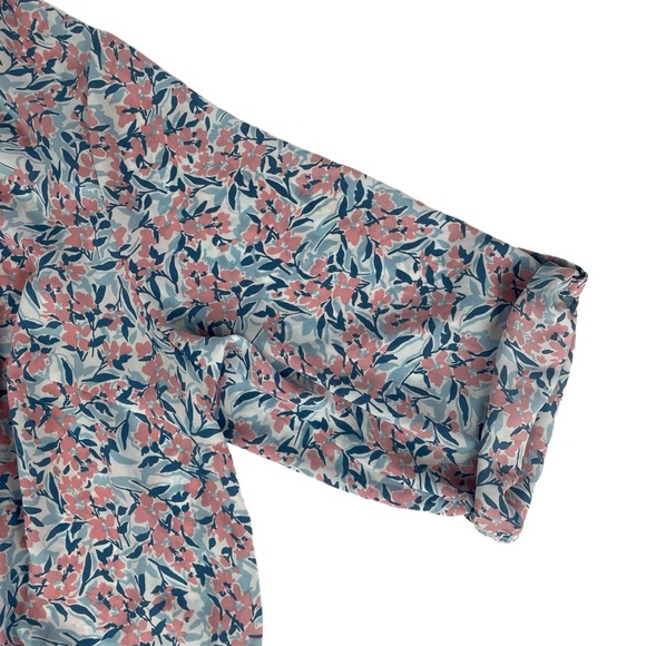 Catherines Blue Pink Floral Top Blouse Button Up 3/4 Roll Tab Sleeves Plus 3X‎ - Picture 5 of 9